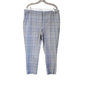 Halogen Women's Plaid Trouser Pants Tapered Leg Black Blue White Size 14